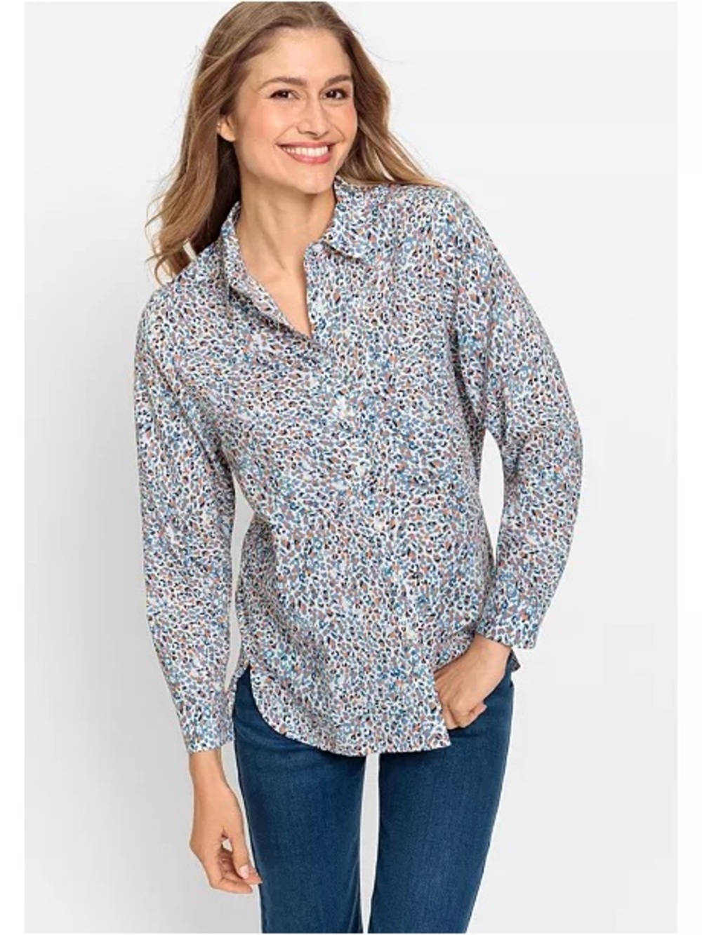 Olsen Long-Sleeve Printed Button-Up Shirt Size M-L/12